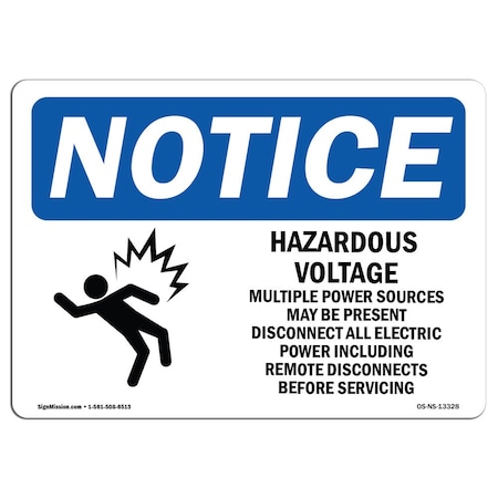 OSHA Notice Sign, Hazardous Voltage With Symbol, 10in X 7in Decal